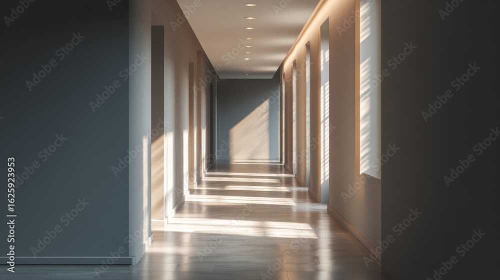 Fototapeta premium Modern Minimalist Corridor with Skylight and Shadows