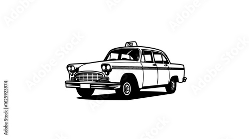 Classic Checker Taxi – Vintage Cab Line-Art Logo