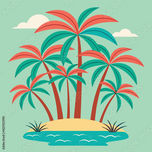 Vibrant palm trees on a tropical island paradise