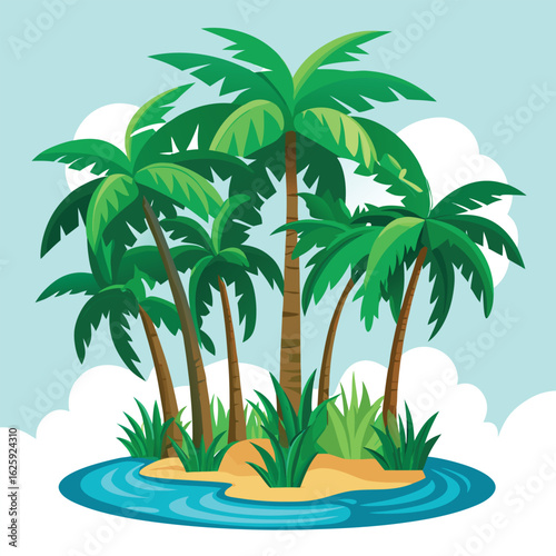 Tropical island paradise with palm trees and blue water