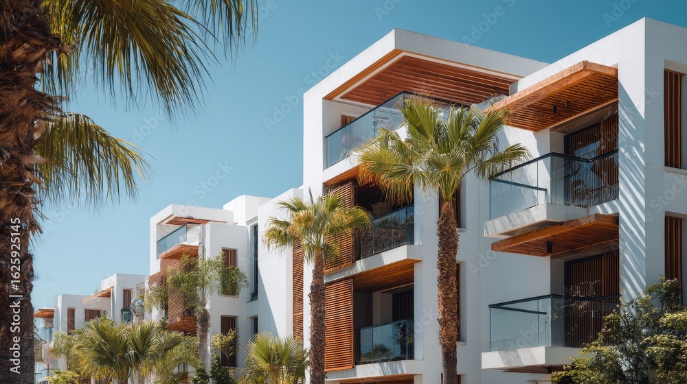 Fototapeta premium Modern Contemporary Housing with Wooden and White Facades