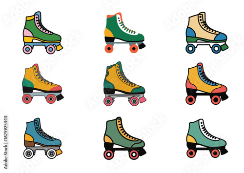 Roller skate Vector Illustration, Roller skate Icon Set