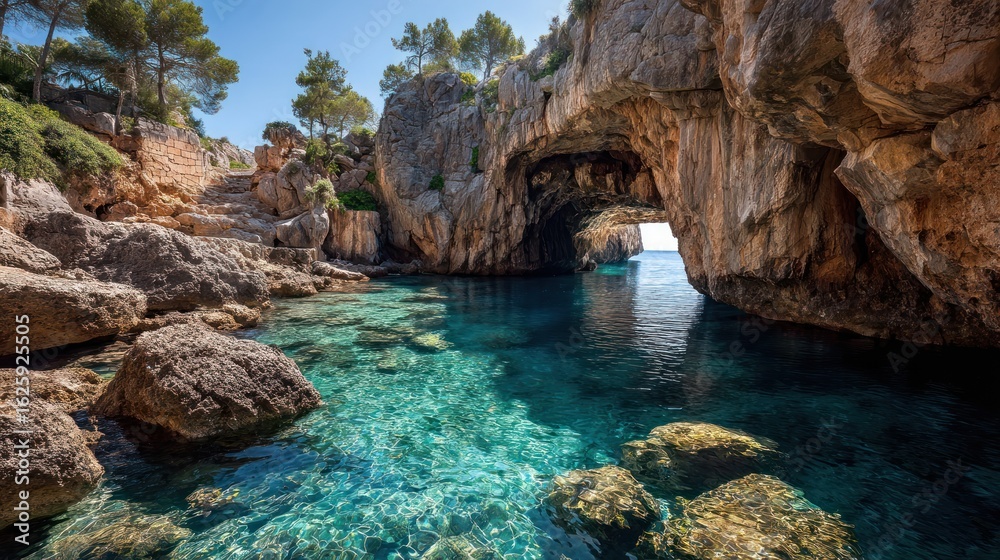 Fototapeta premium Coastal cove with sea cave
