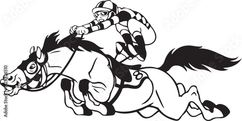 Vector art of horse racing with jockey isolated on white background, a competitive sport