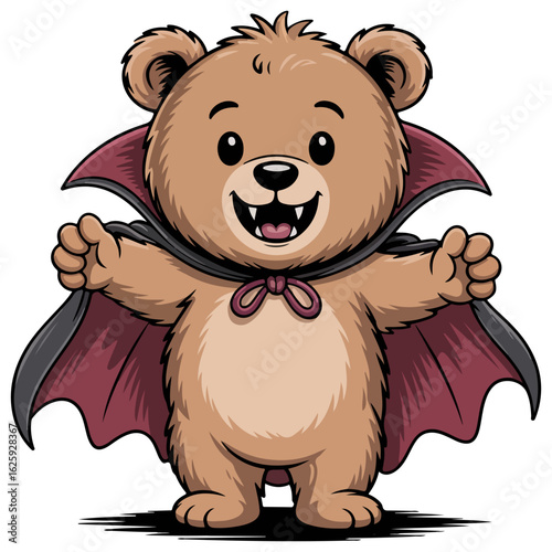 teddy bear dressed up in a vampire costume,  Halloween themed Transparent png isolated vector