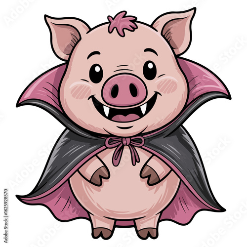 pig dressed in a vampire cloak. Transparent png isolated vector