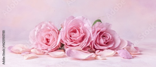 The Elegant Arrangement of Pink Roses with Soft Petals on a Serene Background