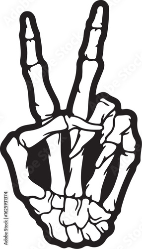 Vector art of skeleton hand showing peace sign isolated on white background
