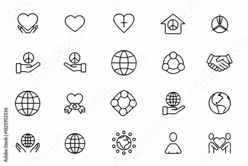 A graceful single-line collection capturing world unity and connection — perfect for humanitarian causes, diversity campaigns, and nonprofit use.