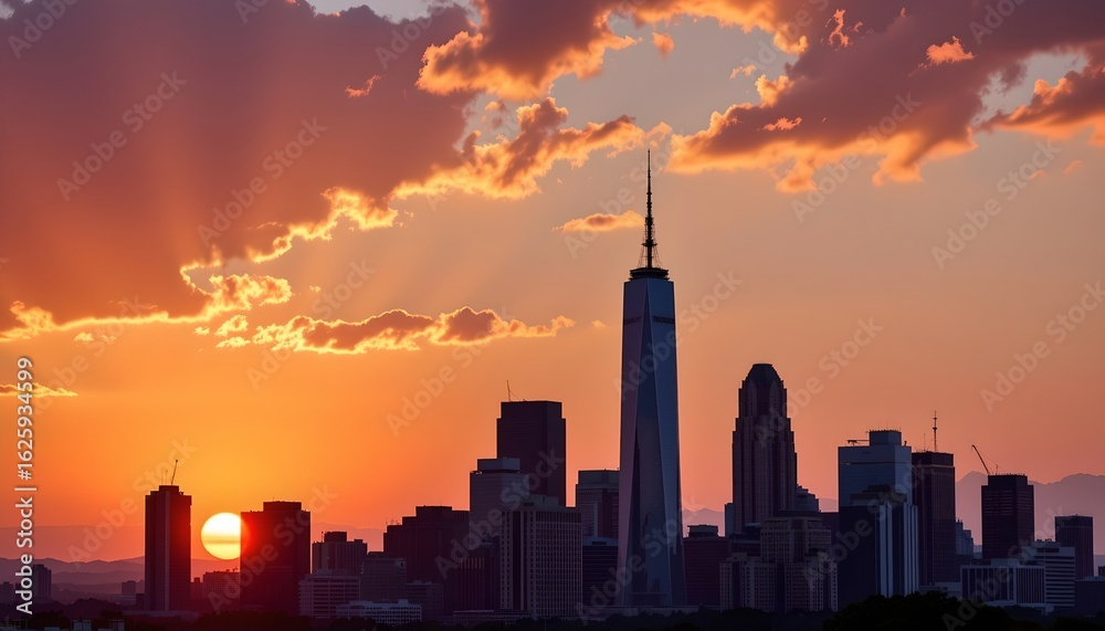 Obraz premium Urban Skyline Sunset with Vibrant Colors