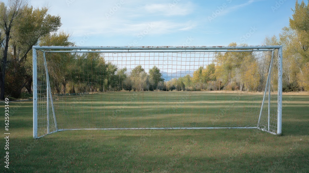 Fototapeta premium Empty soccer goal on grassy field