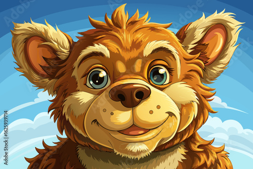 Soft and cuddly teddy bear toy on a bright sky background. Ideal for childhood, comfort, love, playtime themes in educational, commercial, or nursery designs.