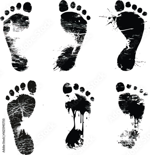 Vector silhouette set of Halloween Bloody Footprints isolated in White background, silhouette Set, Halloween theme, Vector illustration