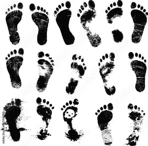 Vector silhouette set of Halloween Bloody Footprints isolated in White background, silhouette Set, Halloween theme, Vector illustration