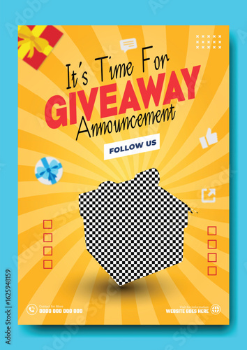 Exciting giveaway announcement with a festive gift box and bright yellow background