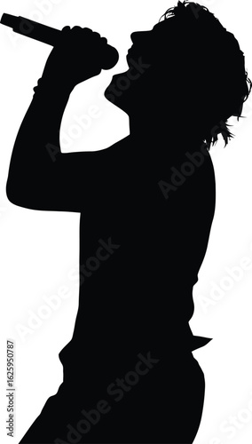 Black silhouette of a singer performing on stage music