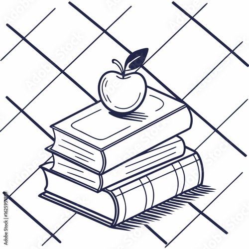 Illustration of books stacked with an apple on top, representing education and learning