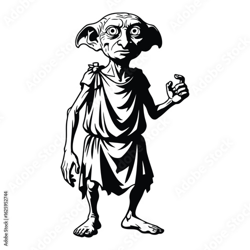 Whimsical character with large ears and a draped tunic in a classic silhouette style