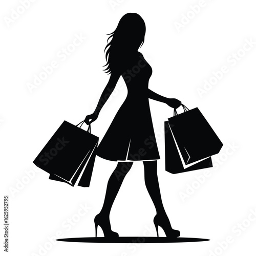 Elegant woman walking with shopping bags in a stylish silhouette representing fashion and consumerism