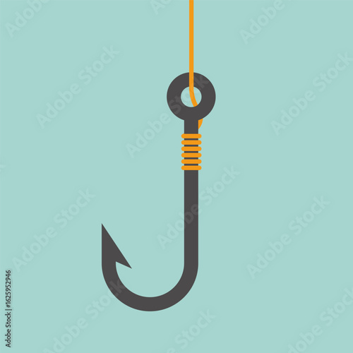Hook and fishing line icon isolated on blue background