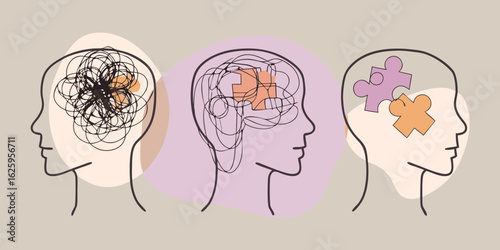 Conceptual illustration of a mind transitioning from chaos to order through puzzle pieces representing clarity and solutions