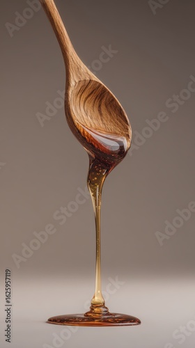 Wallpaper Mural Honey drips from a wooden spoon over neutral background, possibly for food blogs Torontodigital.ca