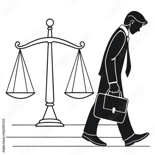 Illustration of a lawyer with scales of justice, isolated on white background
