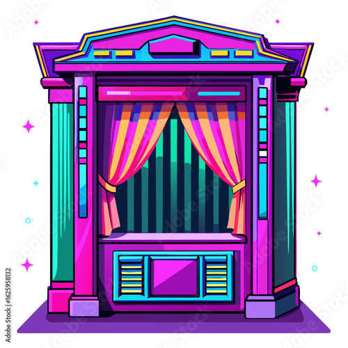 Retro pop art theater stage with curtains isolated on white background