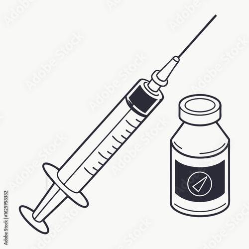 Illustration of a syringe and vial of vaccine isolated on white background