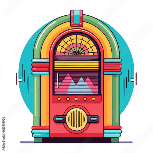 Retro jukebox with colorful arched top isolated on white background