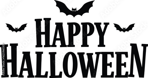 Happy Halloween greeting with spooky bat silhouettes on white background