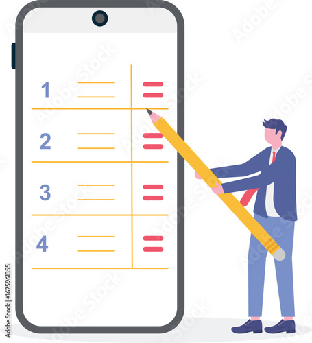 Flat illustration of project manager businessman organizing task by priority on clipboard work management planner

