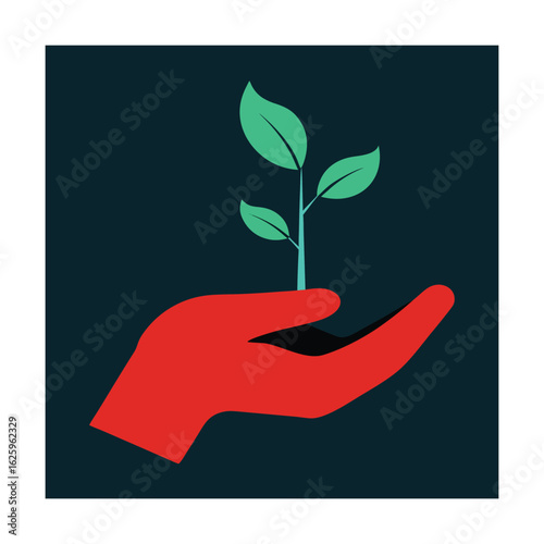 Hand holding plant struggling to grow in harsh economy vector art illustration
