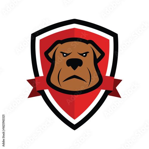 Mastiff head in protector badge with brave ribbon design vector art illustration