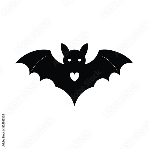 Simple bat silhouette with heart wings cute gothic theme vector art illustration