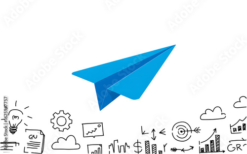Paper airplane business concept startup message sending communication