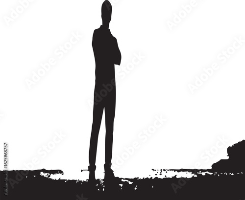 Silhouette of Man Standing Outdoors with Arms Crossed – Confident Male Figure in Natural Landscape Vector Scene