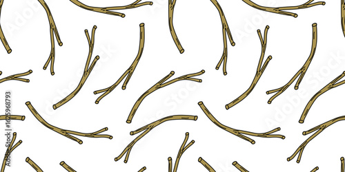 Beautiful natural seamless pattern of  brown tree branch on  white background. Environmental plant, forest. Flat design. For wallpaper, textiles, packaging, backgrounds and websites.