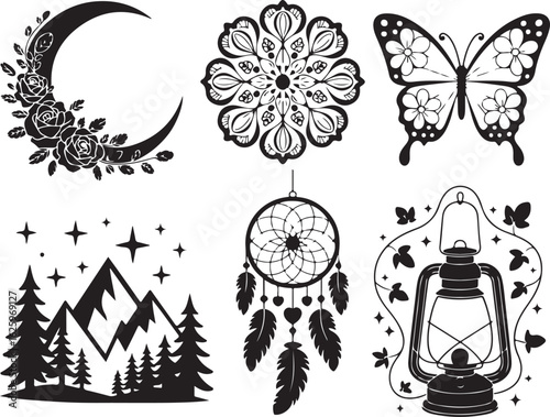 Bohemian celestial nature elements for creative projects