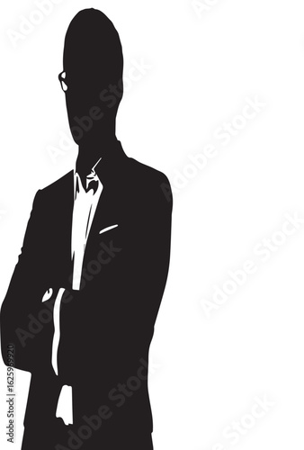 Silhouette of Man in Suit with Glasses – Vector Illustration of Stylish Professional Male in Confident Pose