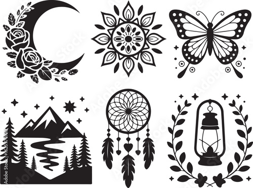 Whimsical celestial and nature motifs for creative projects