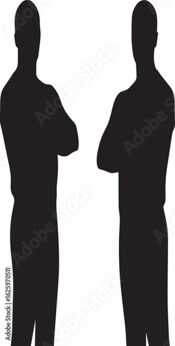 Silhouettes of Two Men Facing Each Other – Vector Illustration of Male Figures in Discussion or Confrontation Pose