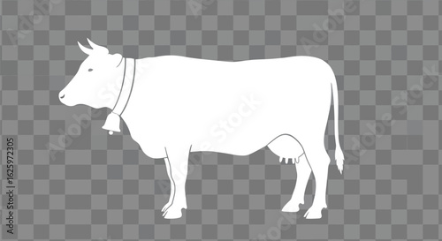 White cow silhouette with bell isolated on white background
