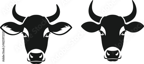 Two black cow heads icon isolated on white background