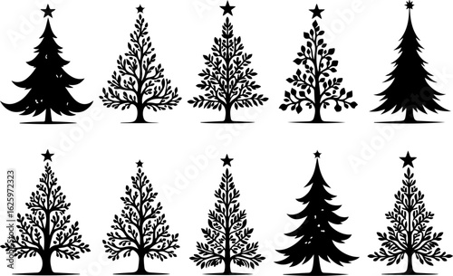 Christmas Tree holiday, pine tree, festive Vector Bundle
