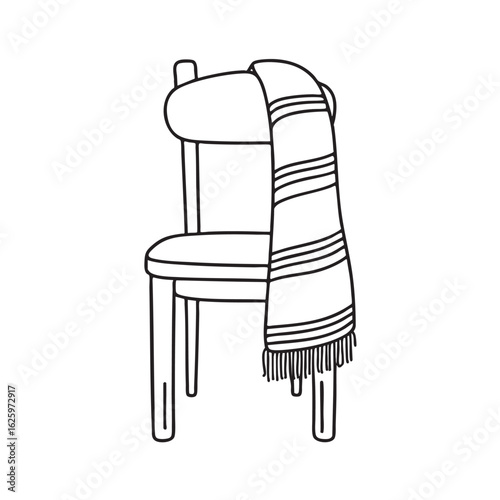 A varsity scarf draped over the back of a chair in doodle drawing
