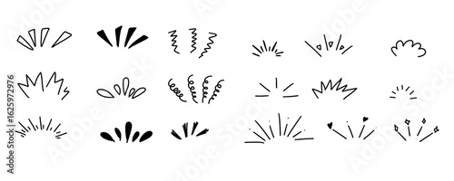 Collection of handdrawn starburst and explosion elements isolated on transparent background