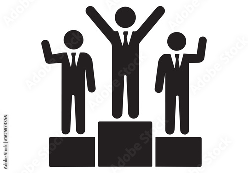Triumphant Businessmen on Podium Symbolizing Success Leadership and Achievement in Corporate World Striving for Victory and Demonstrating Teamwork