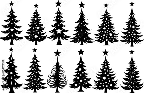 Christmas Tree holiday, pine tree, festive Vector Bundle