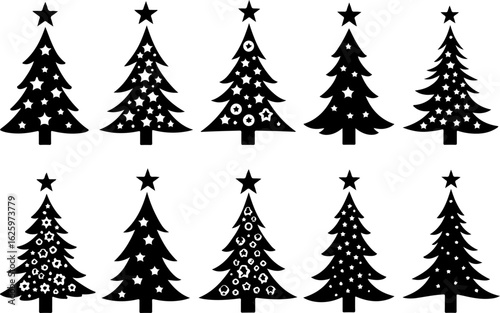 Christmas Tree holiday, pine tree, festive Vector Bundle